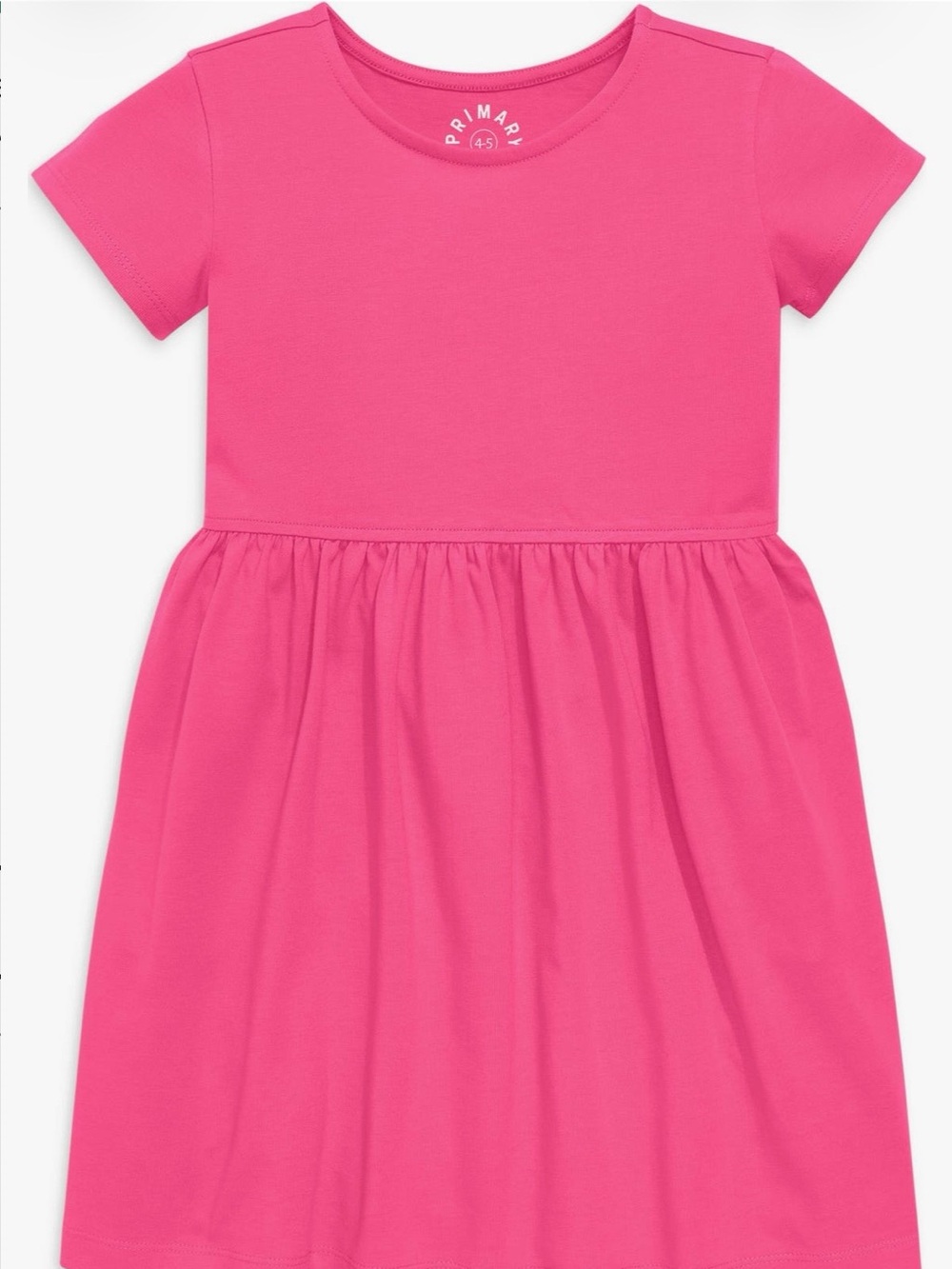 Primary Hot Pink Short Sleeve Jersey Gathered Waist Dress